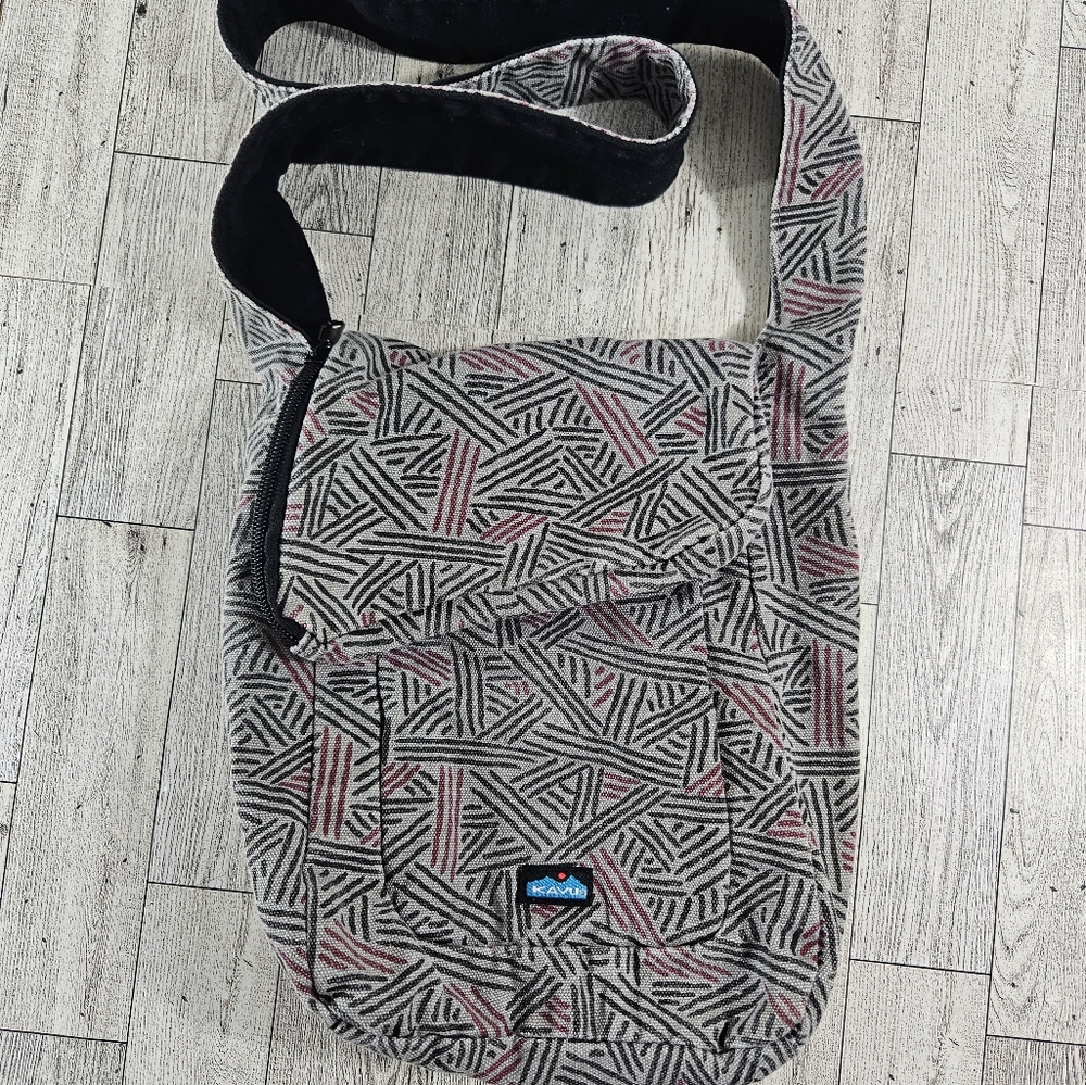 Kavu Messenger Bag Purse Crossbody Shoulder Strap Fold Over Zipper Cotton Gray